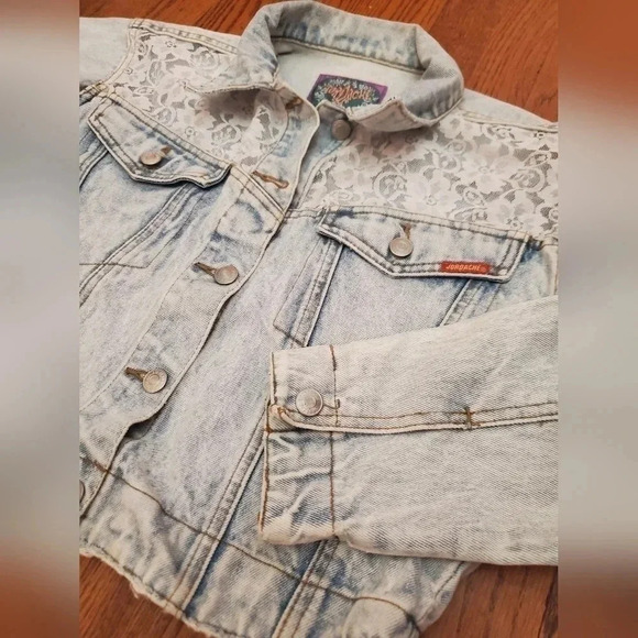 JORDACHE - VINTAGE 90s Acid Qash Cropped Denim & Lace Jacket - Picture 4 of 9